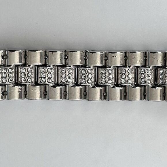 Silver-tone band stretch bracelet with CZ accents.  8.5” circumference - Picture 8 of 9